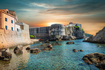 Fototapete - Medieval fort Bokar at sunset, Dubrovnik, Croatia. 