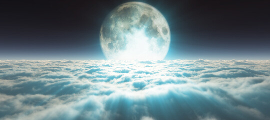 Wall Mural - above clouds full moon illustration
