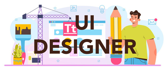 Poster - UI designer typographic header. App interface improvement. User interface