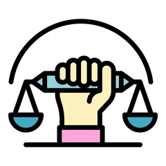 Poster - Hand balance justice icon. Outline hand balance justice vector icon color flat isolated