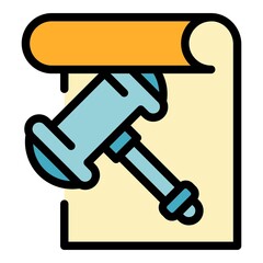 Poster - Judge hammer paper icon. Outline judge hammer paper vector icon color flat isolated