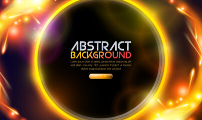 Poster - Abstract neon ring with light effect background. Orange glowing circle. Realistic round light fire flame frame. Flashes of light on the Emerald Circle. Empty space for text. Vector EPS10.