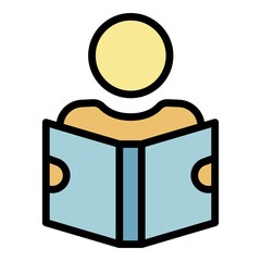 Poster - Man reading book icon. Outline man reading book vector icon color flat isolated