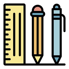 Poster - Ruler pen pencil icon. Outline ruler pen pencil vector icon color flat isolated
