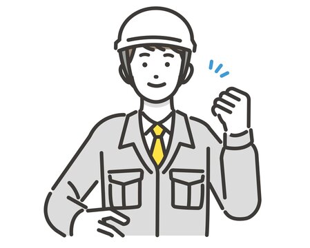 ガッツポーズをする作業員のベクターイラスト素材／コミュニケーション／現場監督／工事／リフォーム