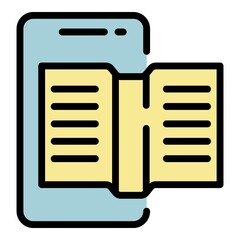 Poster - Smartphone reading icon. Outline smartphone reading vector icon color flat isolated