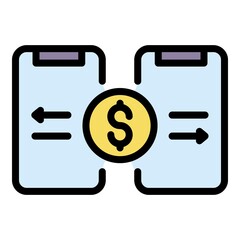 Poster - Smartphone money transfer icon. Outline smartphone money transfer vector icon color flat isolated