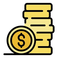 Sticker - Dollar money coin icon. Outline dollar money coin vector icon color flat isolated