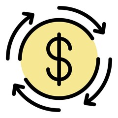 Sticker - Dollar money transaction icon. Outline dollar money transaction vector icon color flat isolated