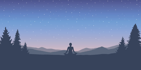 Wall Mural - meditation concept mediating person silhouette in the wilderness