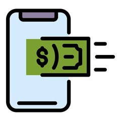 Poster - Smartphone cash transfer icon. Outline smartphone cash transfer vector icon color flat isolated