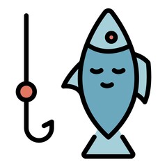 Poster - hiking fishing icon. outline hiking fishing vector icon color flat isolated