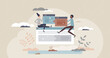 © VectorMine - Collaboration and effective distant, online teamwork task tiny person concept. Colleague unity and partnership power using common solution vector illustration. High productivity with work partners.