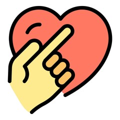 Poster - finger show heart icon. outline finger show heart vector icon color flat isolated
