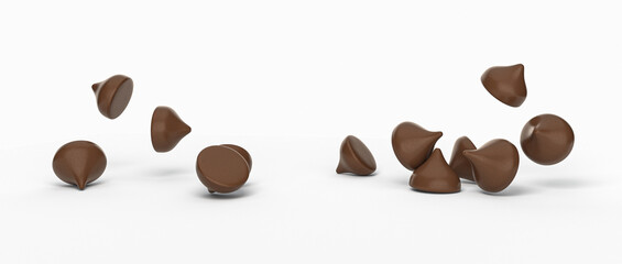 Scattering of tasty chocolate chips on white background Chocolate