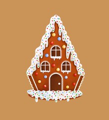 Wall Mural - Christmas gingerbread house illustration for postcard.