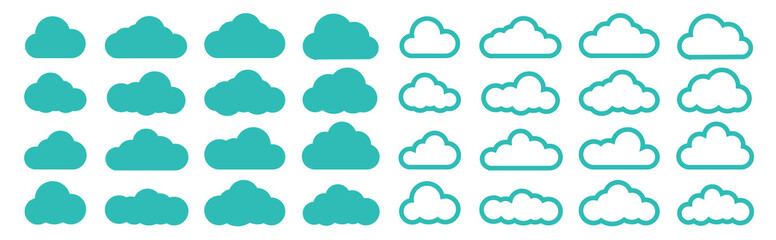 Poster - Cloud outline collection. Vector icon clouds set template for web design and app