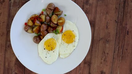 Wall Mural - Cooking Fried Eggs and Potatoes