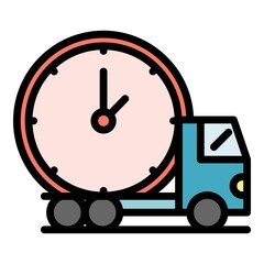 Poster - Fast truck shipping icon. Outline fast truck shipping vector icon color flat isolated