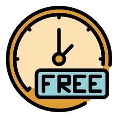 Poster - Free time delivery parcel icon. Outline free time delivery parcel vector icon color flat isolated