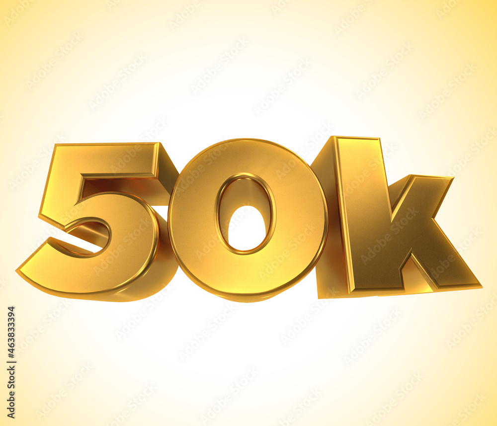 50k, 50000 Followers, 3D illustration 50k a white and yellow 