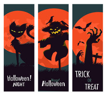 Vector Illustration Happy Halloween (trick Or Treat) Celebration With The Characters For Party Invitation