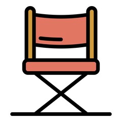 Poster - Video director show chair icon. Outline video director show chair vector icon color flat isolated