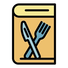 Sticker - Cooking book icon. Outline cooking book vector icon color flat isolated