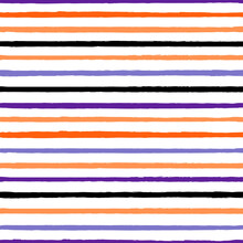 Seamless Vector Repeat Pattern With Traditional Halloween Colored Stripes On White Background. Grunge Torn Edge Stiping. Orange, Black, And Purple Thin Halloween Stripe.