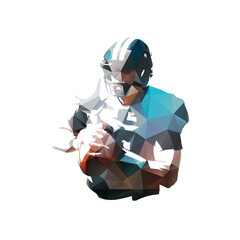 Wall Mural - American football player with ball, isolated low polygonal vector illustration. Geometric drawing from triangles, Football logo