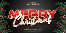 Merry Christmas Text, Shiny Rose Gold Style Editable Text Effect On Black Gradient Background
