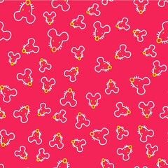 Line Experimental mouse icon isolated seamless pattern on red background. Vector