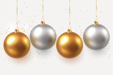 Vector Shiny Beautiful Gold And Silver Christmas Decorations With Glitter On Light Background