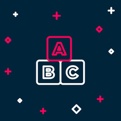 Sticker - Line ABC blocks icon isolated on blue background. Alphabet cubes with letters A,B,C. Colorful outline concept. Vector