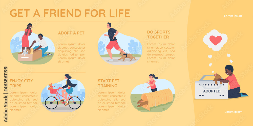 Pet adoption flat color vector infographic template. Rescuing animal ...