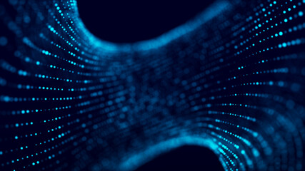 Fototapete - Digital background with movement of glowing particles. Complex technologies of big data. 3D rendering.