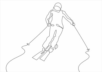 Wall Mural - people skiing in the snow in the winter- continuous line drawing