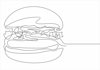 Hamburger drawn in one line on a white background.Continuous line.