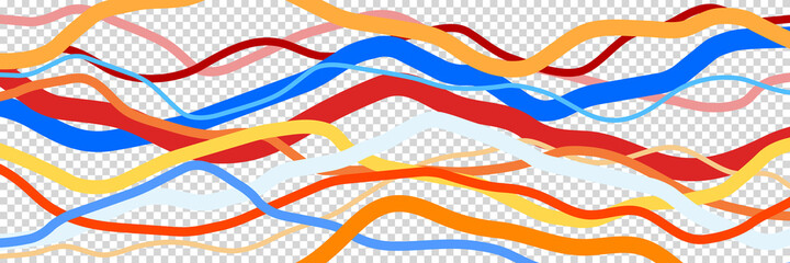 Poster - Multicolor lines, on transparent background. Outline waves, abstraction color shapes, modern backdrop, vector design Illustration for you project