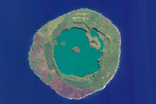 Niuafo’ou Island Volcano Looking Down Aerial View From Above, Bird’s Eye View Niuafo’ou Volcanic Island, Kingdom Of Tonga