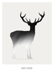 Poster - Deer silhouette. Isolated abstract animal outline. Night starry sky