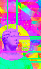 Wall Mural - Contemporary minimal collage wallpaper. Antique statue  in digital chaos geometry space. Back in 80, 90s party. Retro Zine and vapor wave stylish design