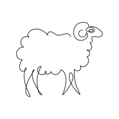 Wall Mural - Sheep in continuous line art drawing style. Minimalist black linear design isolated on white background. Vector illustration