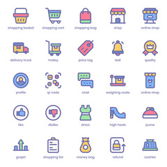 Poster - Shopping and Ecommerce icon pack for your website design, logo, app, UI. Shopping and Ecommerce icon lineal color design. Vector graphics illustration and editable stroke.