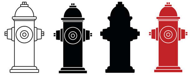 Wall Mural - Fire Hydrant Clipart Set - Outline, Silhouette and Color