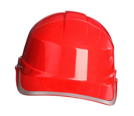 Red protective hard hat isolated on white. Safety equipment