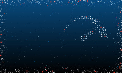 Poster - On the right is the tachometer symbol filled with white dots. Pointillism style. Abstract futuristic frame of dots and circles. Some dots is red. Vector illustration on blue background with stars