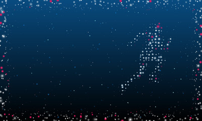 Poster - On the right is the running woman symbol filled with white dots. Pointillism style. Abstract futuristic frame of dots and circles. Some dots is pink. Vector illustration on blue background with stars