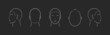 © InvisionFrameStudio - Set of human head icons. Head guidelines for barbershop, haircut salon. Lined male head in different angles isolated on black background. Vector illustration