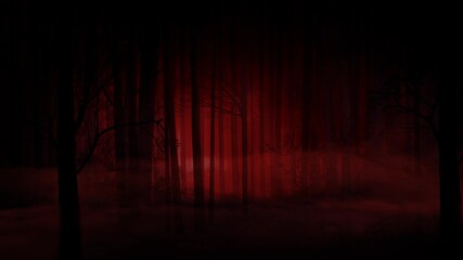Wall Mural - haunted red forest with bats and skeleton 4k background features a forest with a red atmosphere with